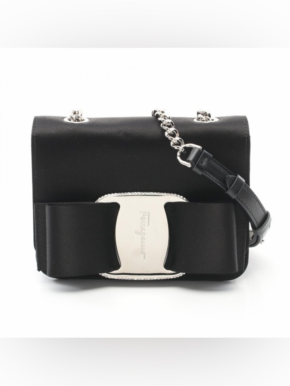 Salvatore Ferragamo Black Vara Bow Crossbody Bag with Silver Hardware